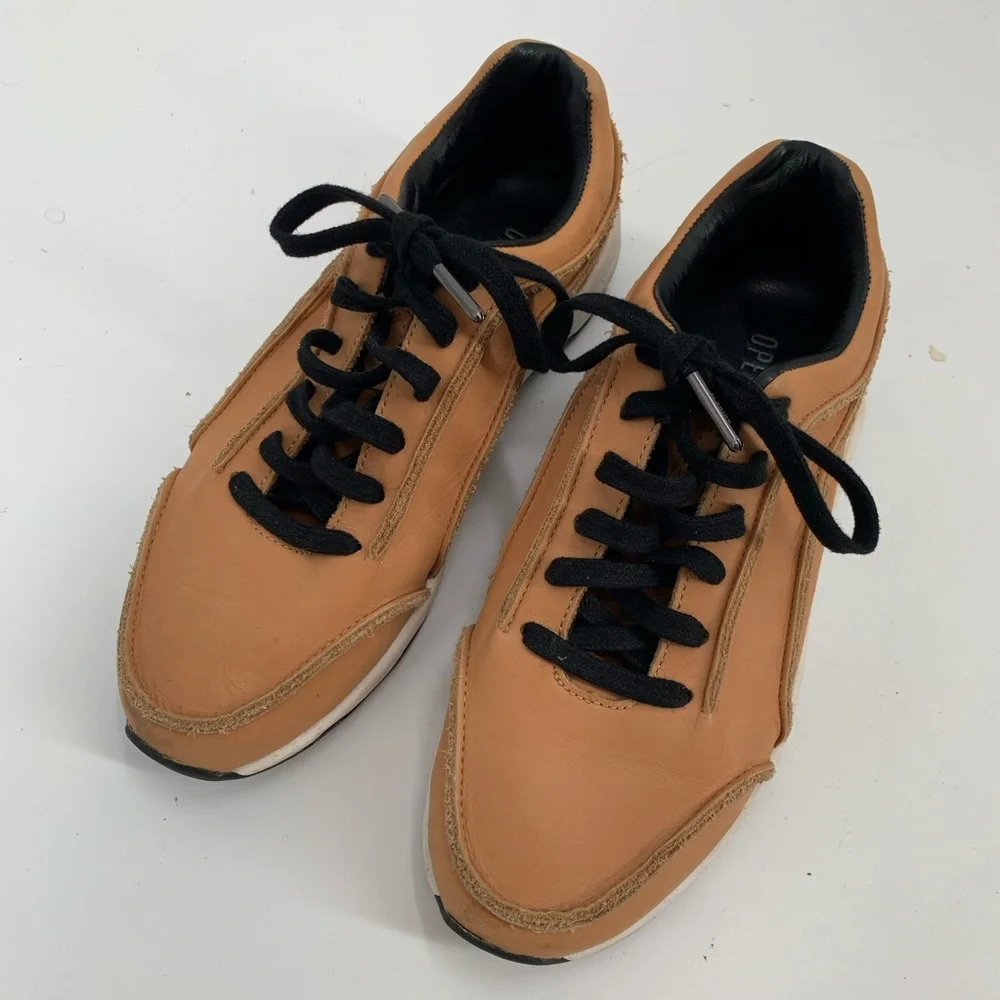 Opening Ceremony Tan Leather Sneaker with Black Laces and White Sole